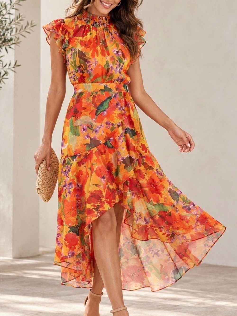 Sugarlips Floral Ruffle High Low Maxi Dress Women’s S NWT